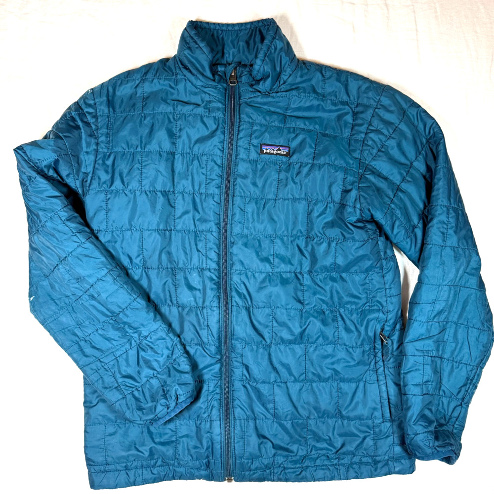 Patagonia Kids Nano Puff Brick Quilt Jacket XL 14 Blue Green Teal